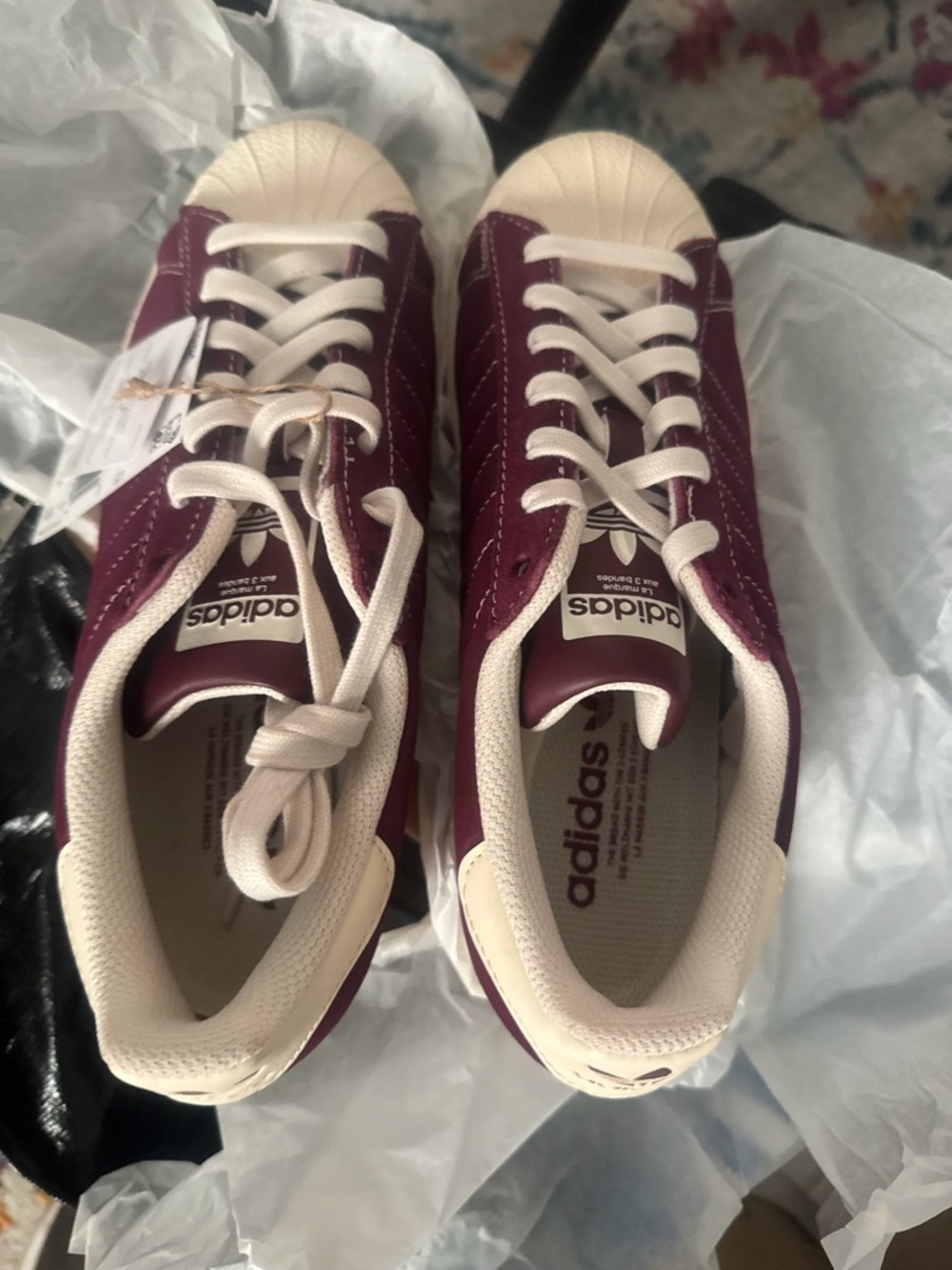 adidas Burgundy Sneakers with Cream Shell Toe Superstar NWT